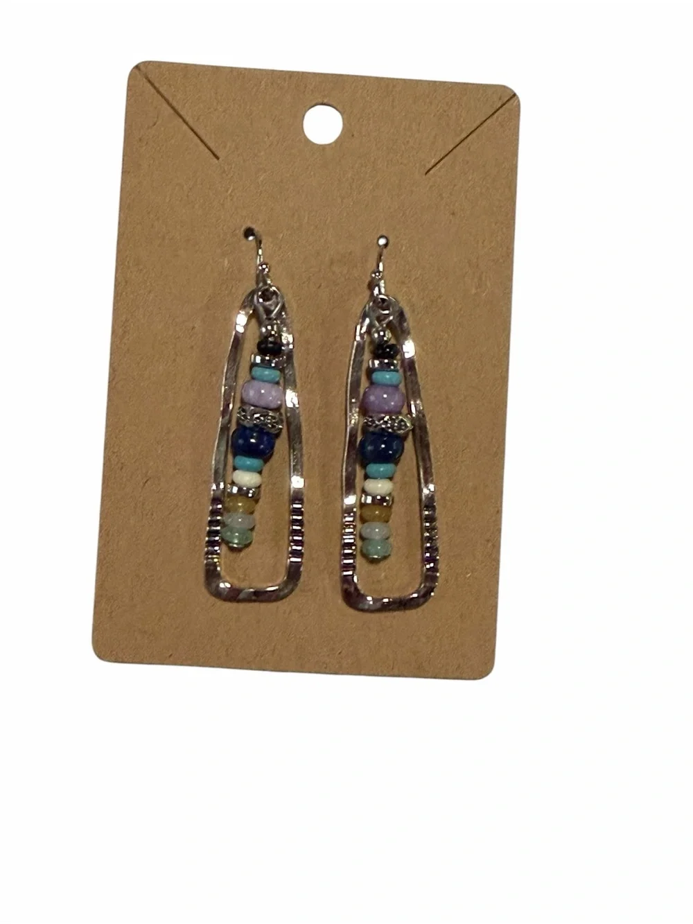 Silver-Tone Beaded Dangle Earrings in Blue and Pastel Colors